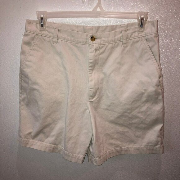 George Mens Size 34 Beige Khaki Flat Front Pockets Cotton Casual Chino Shorts - Picture 3 of 7